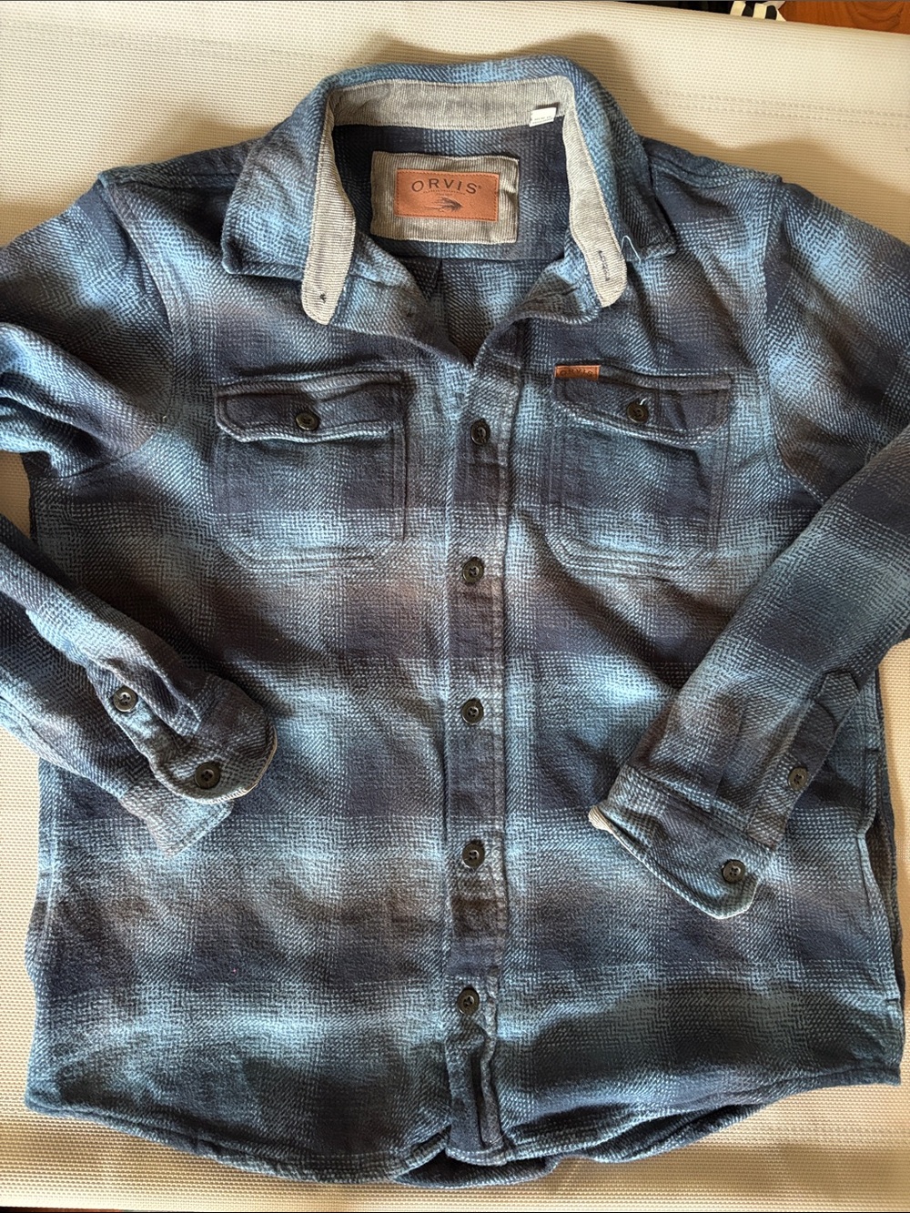 Orvis Blue Plaid Button-Front Shirt Jacket size L
